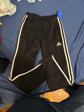 adidas Boys Youth Black and White 3-Stripes Track Pants with Ankle Zips